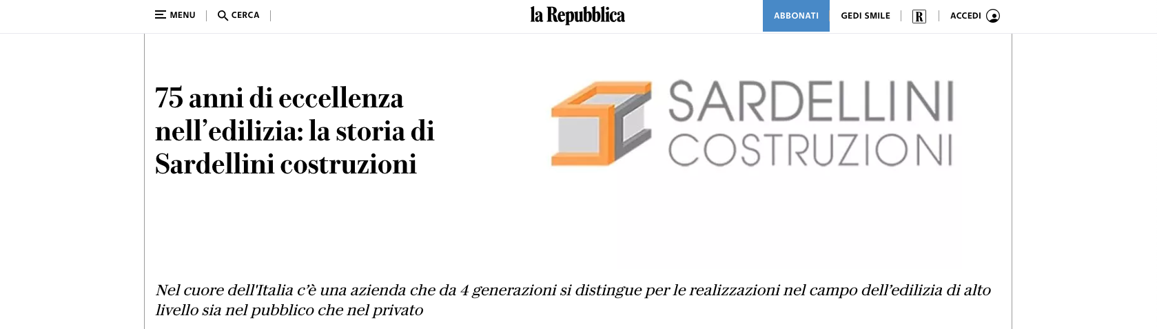 Sardellini Costruzioni: 75 anni di eccellenza celebrati da La Repubblica